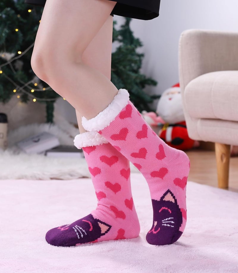 LINEMIN Womens Winter Slipper Socks With Grippers Cozy Warm Cute Fuzzy Slipper Socks - Image 5